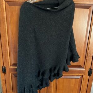 Elegant Black Ruffled Women's Poncho